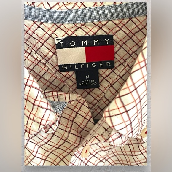 Tommy Hilfiger Button Up Shirt Men's Medium Red Accents Long Sleeve Cotton - Picture 7 of 7